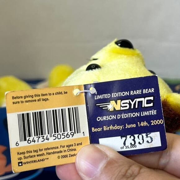 Limited Edition Rare Bear N Sync Beanie Plush Stuffed Animal Joey Yellow Bear - Picture 6 of 12